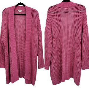 Lovers + Friends Open Knit Cardigan Sweater M Fuchsia Pink‎ Long Boho Oversized